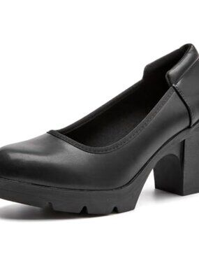 Women's Low Block Heel Pumps Faux Leather Round Toe Work Dress Shoes